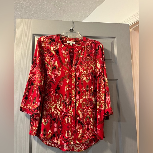Dana Buchman Red and Black Graphic 3/4 Sleeve Blouse - Picture 1 of 3